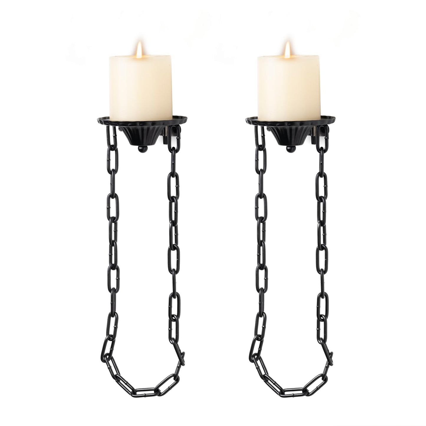 Candle Sconce(Set of 2)-Medieval Metal Wall Decorations-Gothic Retro Chain Wall Candle Sconces-Black Wall Sconces