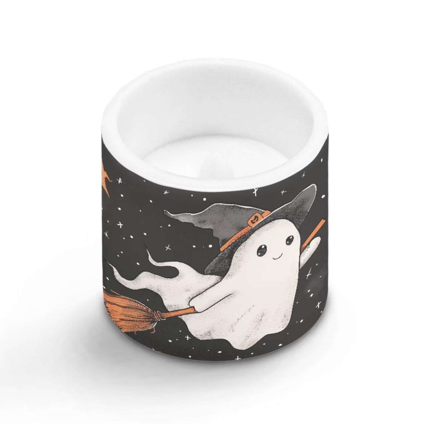 Merkmak Halloween Flameless Candles with 18-Key Remote Battery Operated Candles with Timer, Cute Ghost Print 4 Pack Flameless Pillar Tea Lights for Party Banquet Home Decorations