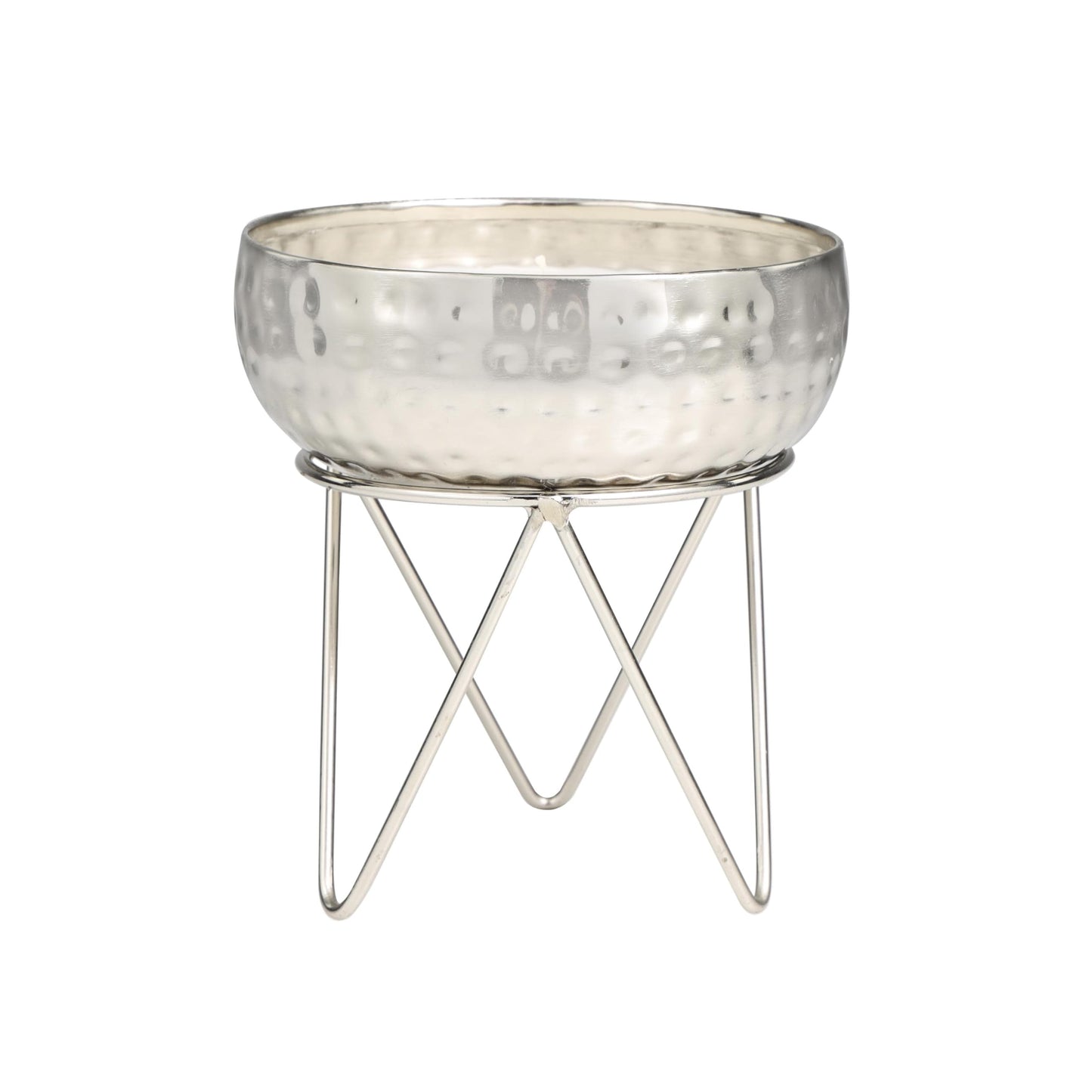 Deco 79 Metal Campfire Scented Hammered 30 oz 3 Wick Candle with White Wax, 7" x 7" x 8", Silver