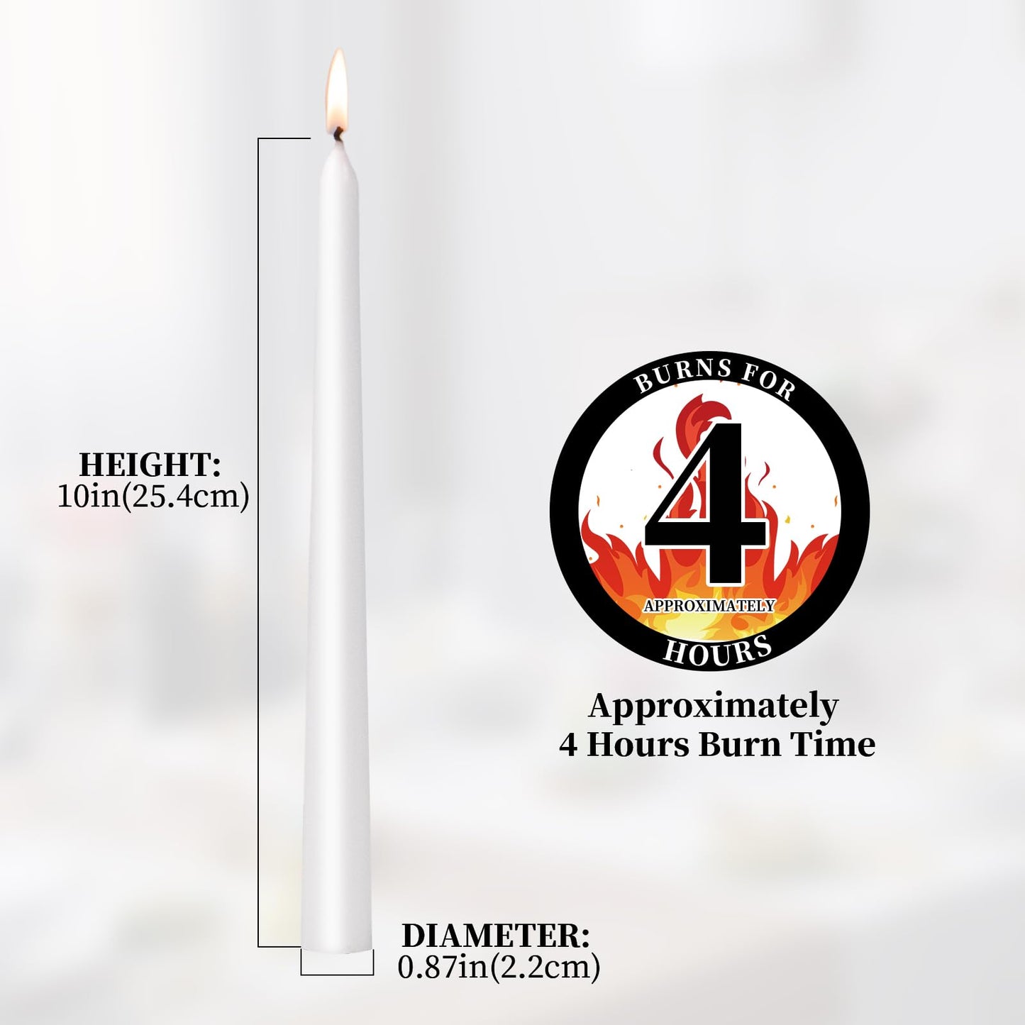 KONNI 0.87×10 Inch White Taper Candles, Unscented and Smokeless Tall Candlesticks, 10 Pack Tapered Candles with Cotton Wicks, Long Burning, Ideal for Weddings, Dinner Parties, and Home Décor