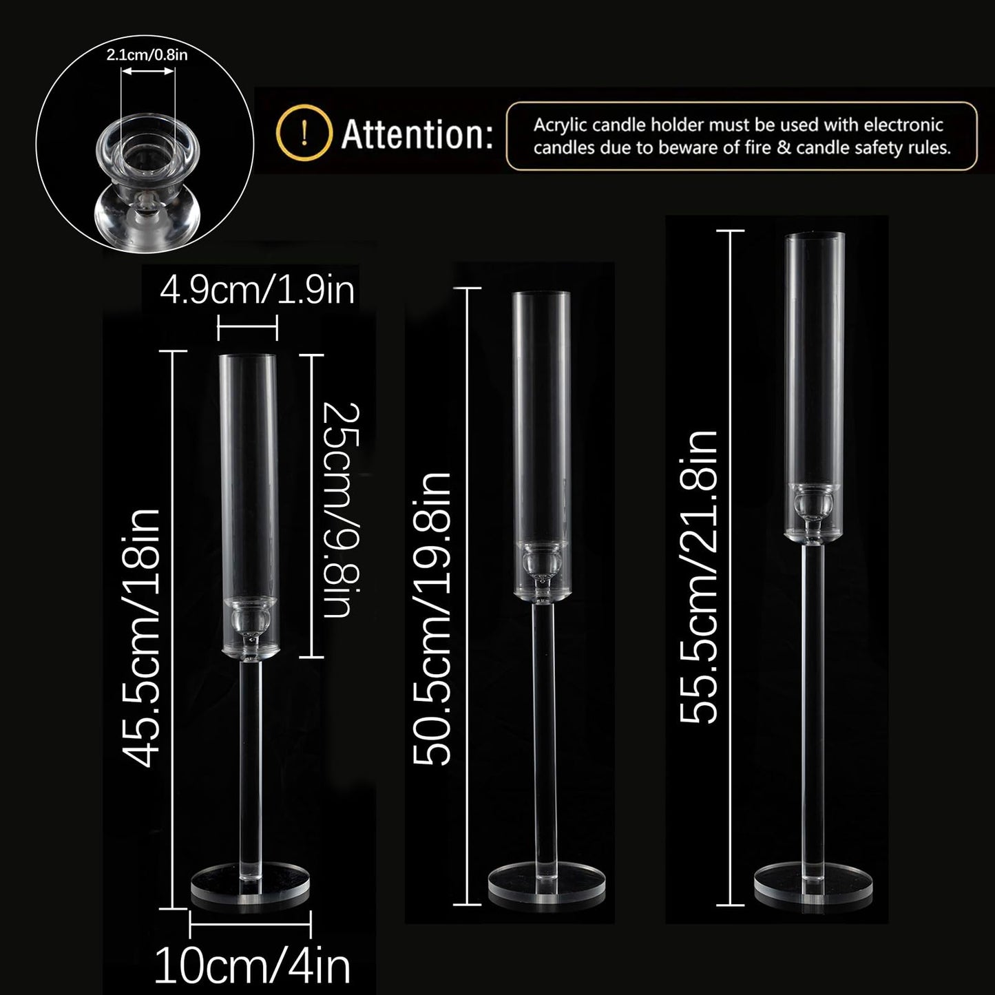 Vincidern 12pcs Clear Taper Candle Holder Centerpieces for Tables, Acrylic Candlestick Holder for Table, Long Candle Stick Candle Stand for Wedding Party Holiday, Event Decor