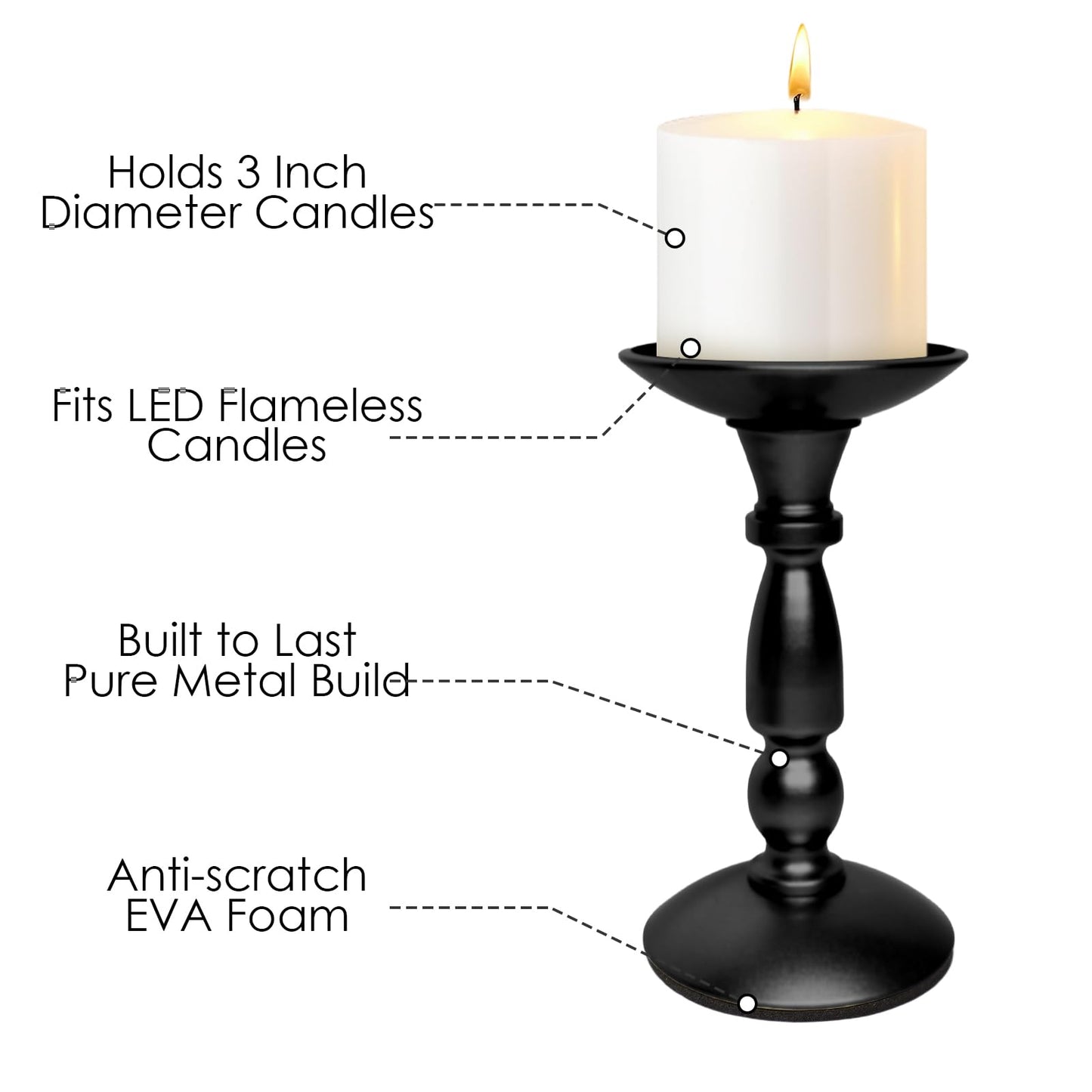 Bryzont Black Tall Pillar Candle Holders Metal Large Candle Stand Set of 3 for Pillar Candles, Dining Table Centerpiece, Fireplace Matel, Living Room, Farmhouse Home Decor, Party