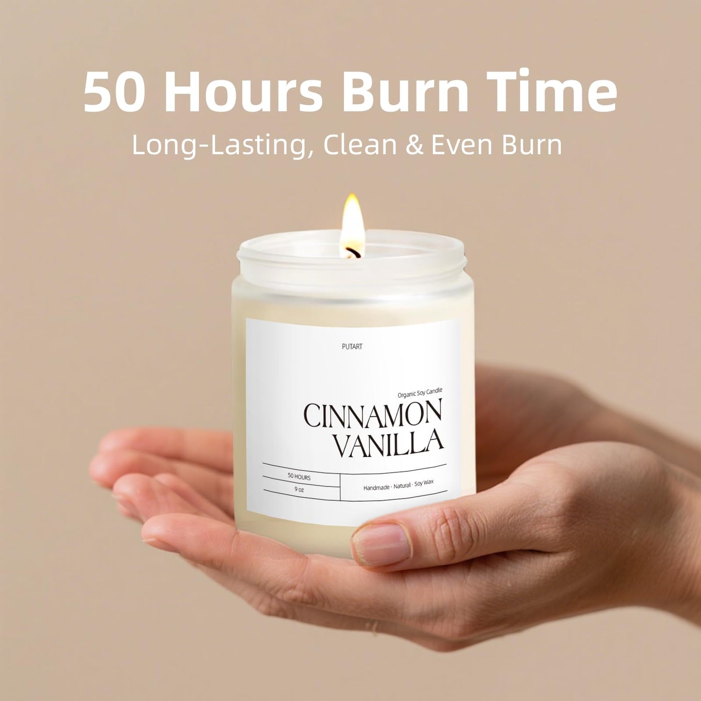 Putart Cinnamon Vanilla Candles for Home Scented, Natural Soy Wax Aromatherapy Non Toxic Heavy Scented Candle with Essential Oil, Home Fragrance Stress Relief Jar Candles Gifts for Women & Men 9oz