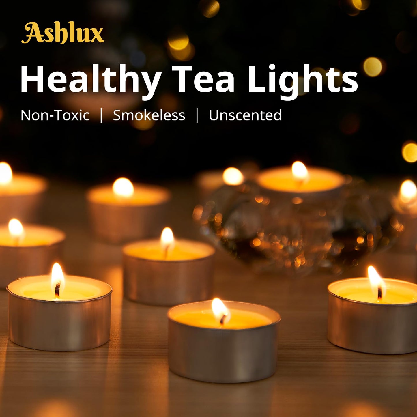 Ashlux Unscented Palm Tea Lights Candles 300 Pack Bulk, 6 Hours Long Burning White Tea Lights,Non-Paraffin, Smokeless, Mini Tealight Candles for Wedding, Christmas Lights, Party, Power Outages