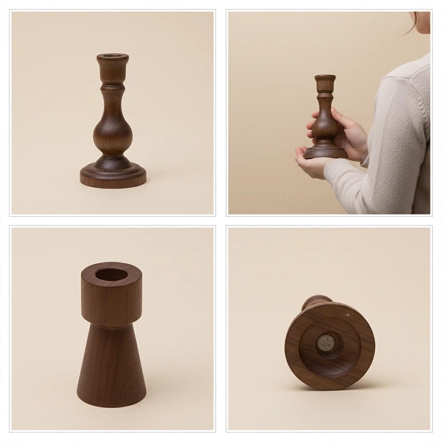 Wood Candle Holders for Pillar - Set of 4 Wooden Taper Candle Holders for Table Centerpieces, Modern Candlestick Holder Church & Farmhouse Home Decor