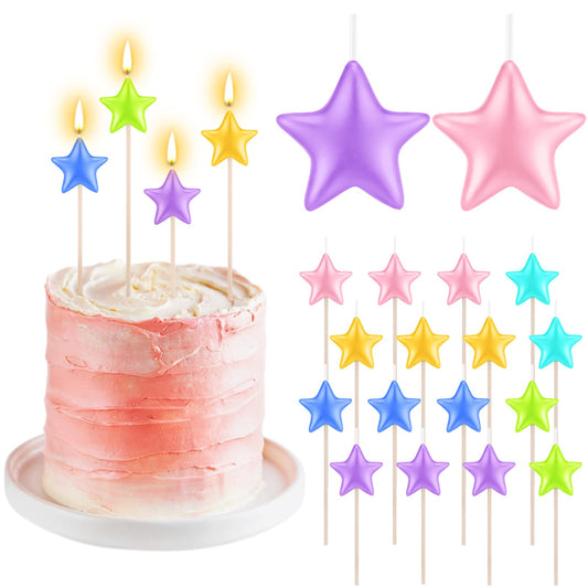 16 Pack Star Candles for Cake Birthday Star Shaped Sparkler Candles Stereo Cake Topper Decorations for Birthday Party Supplies(Colorful)
