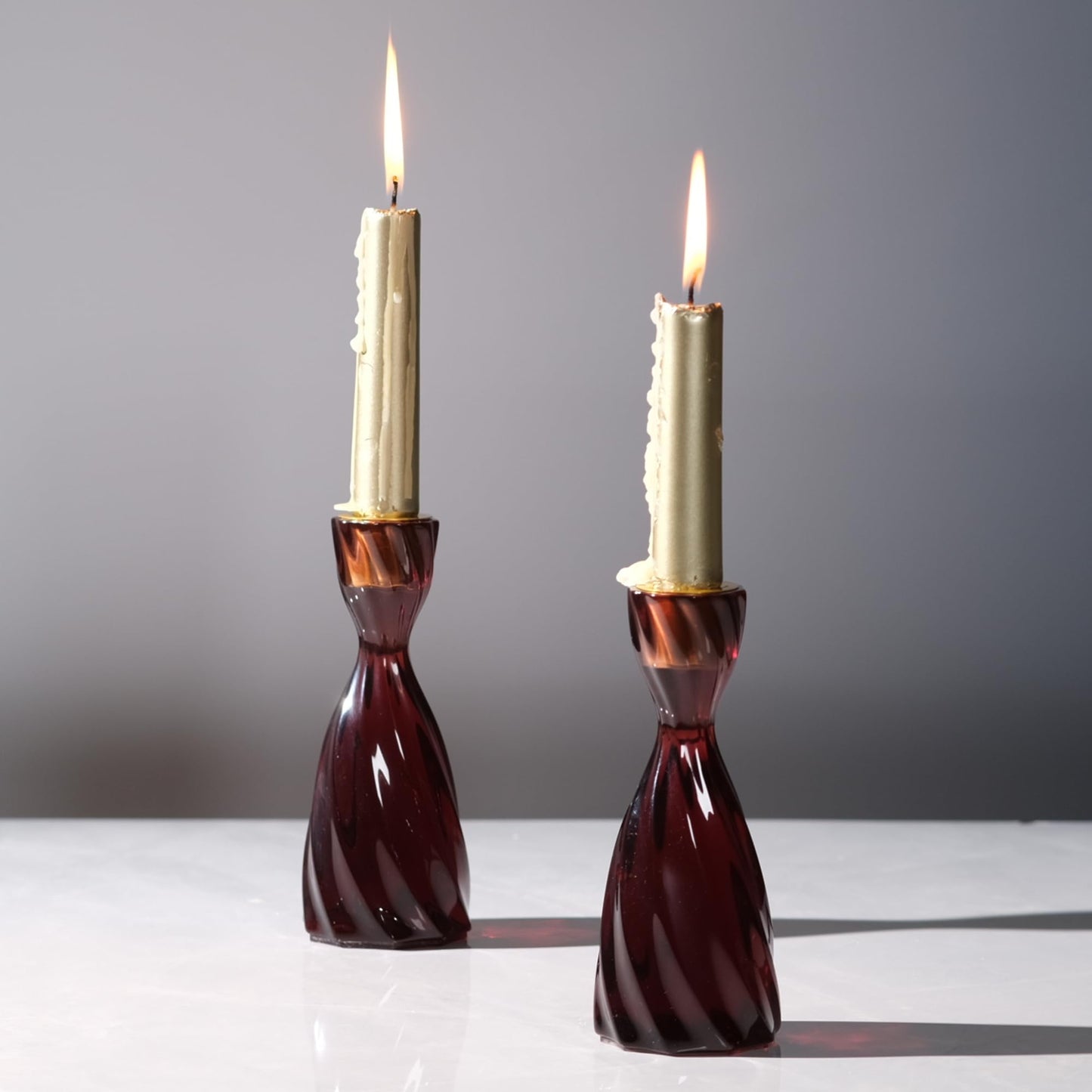 ICNBUYS Twizzle Twist Candle Holder, Decorative Candle Holder for Table Display, Romantic Decoration, Unique Home DÉCOR Aesthetic, Housewarming Gift, Brown Height 5.7 inches Set of 2 - Resin