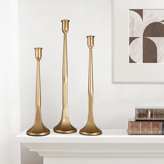 Iron Taper Candle Holder,Tall Gold Candlestick Holders Decorative Candle Stand,Candle Holder Set of 3