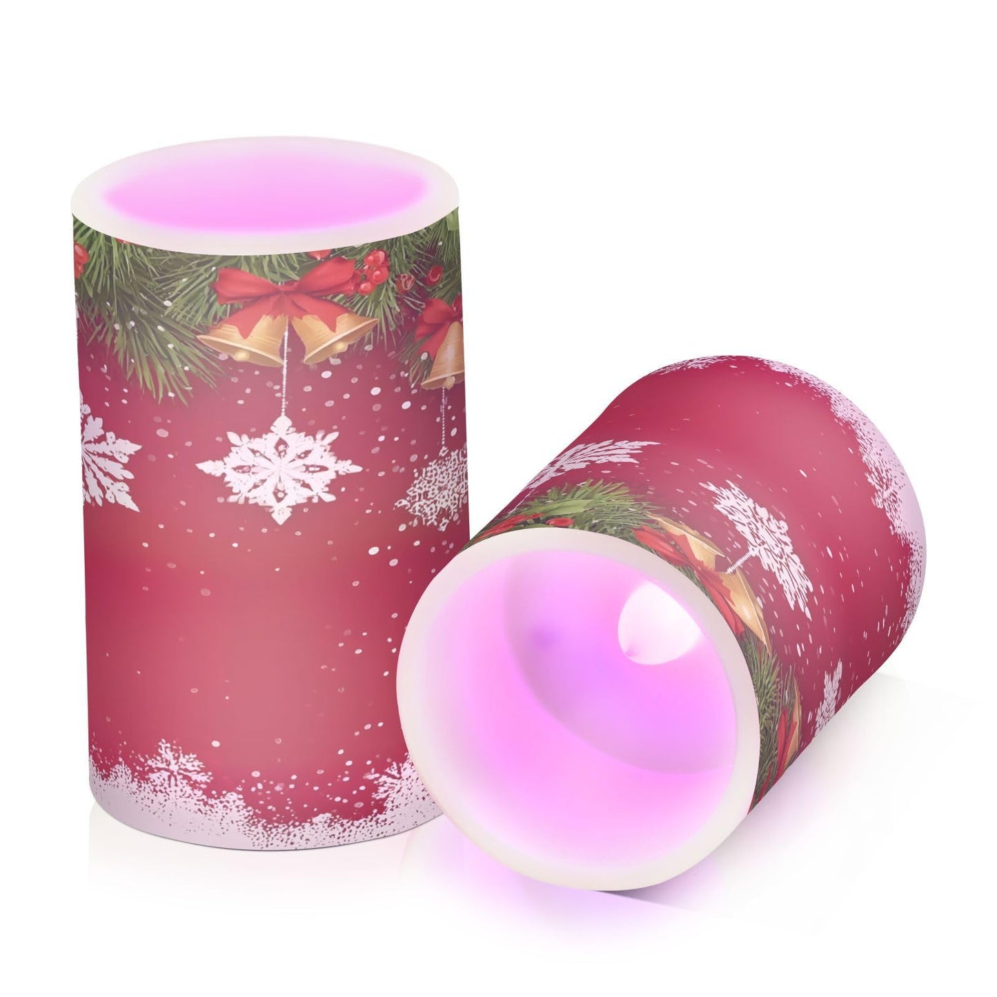 Flickering Flameless Candles, Christmas Snowflake Bell LED Candles with Remote Timer, Set of 2 Battery Operated Candle for Valentine Wedding Birthday