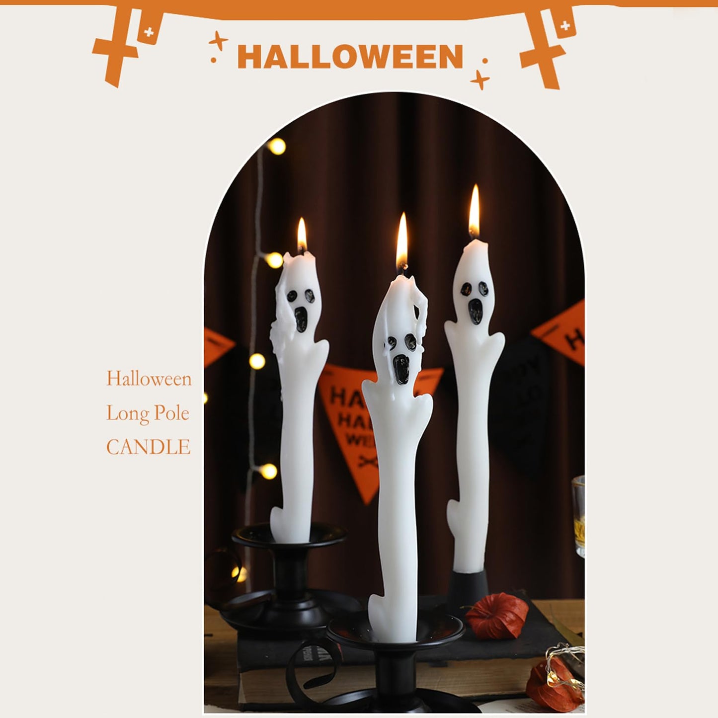 Ghoest Tapered Candle White Candlesticks,Halloween Taper Candles Unscented Church Candles Long Candle Sticks for Harry Potty Party Wedding Home Decor
