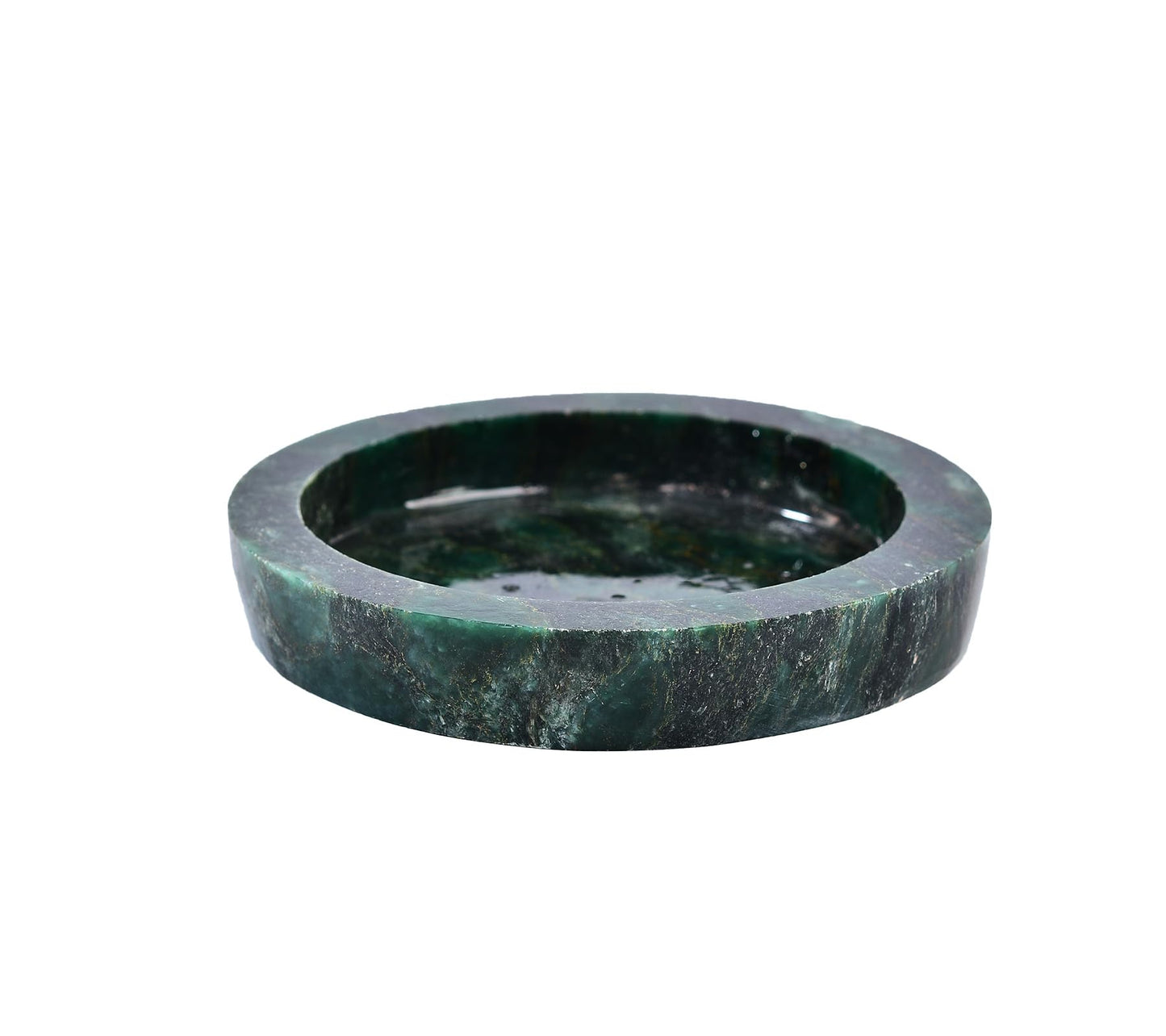 AMOYSTONE Natural Green Candle Holder 4" Round Plate for Pillar Candles with Healing Energy, Polished Emerald Stone Coaster & Jewelry Tray for Home Office Desk Decor