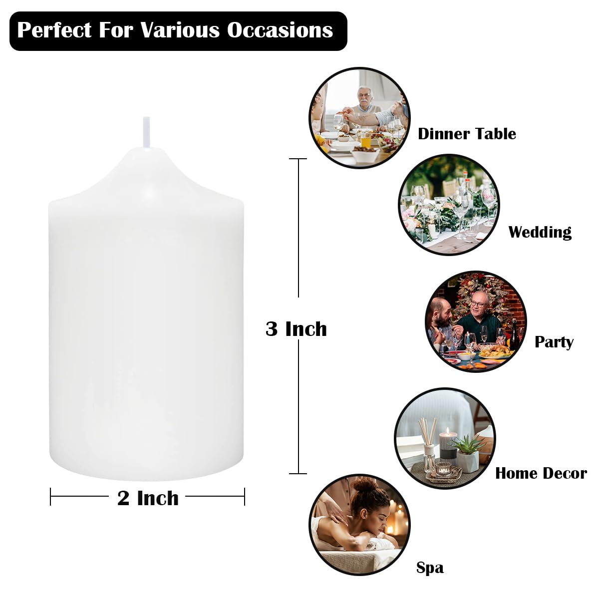 12 Pack 2x3 Inch White Pillar Candles, Unscented Column Candles for Home Restaurants Spa Church Weddings, Smokeless Dripless and Clean Burning Emergency Candle
