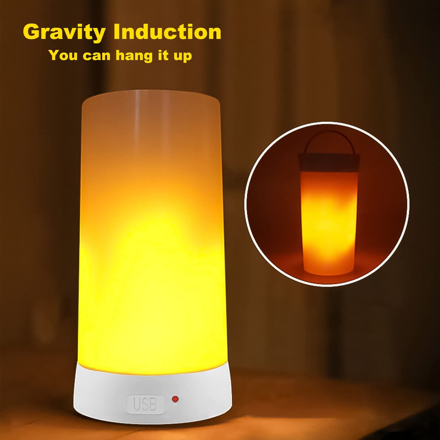 Lpraer 2Pack LED Flame Light, USB Rechargeable 4 Modes Flickering Flame Candle Lantern with Remote Timer Gravity Sensing Effect Magnetic Base Waterproof Dimmable Outdoor Indoor Lamps