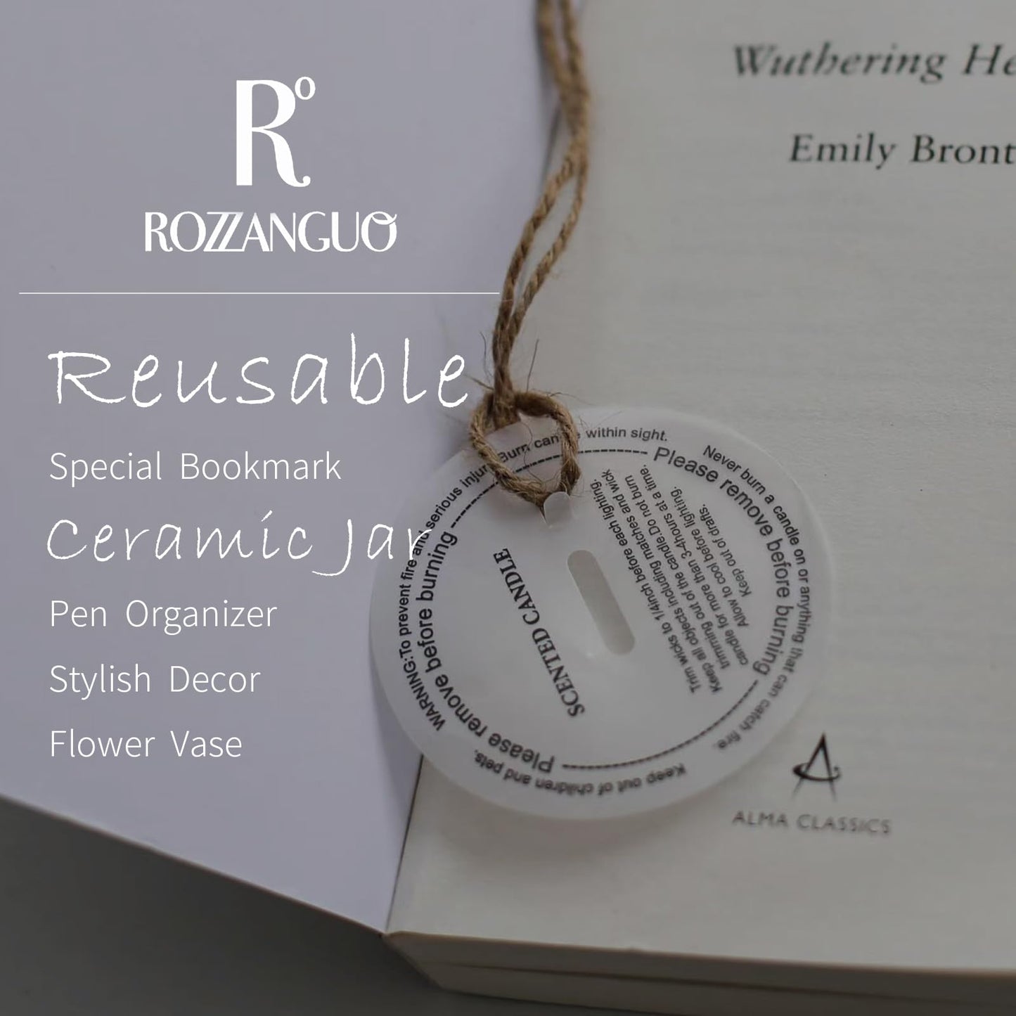 Rozzanguo Luxury Marble Jar Scented Candle | Women Men | Non Toxic 100% Natural Coconut & Soy Wax Blend Cotton Wick | Hand Poured Highly Scented Long Lasting (Santal, 7 Ounces)