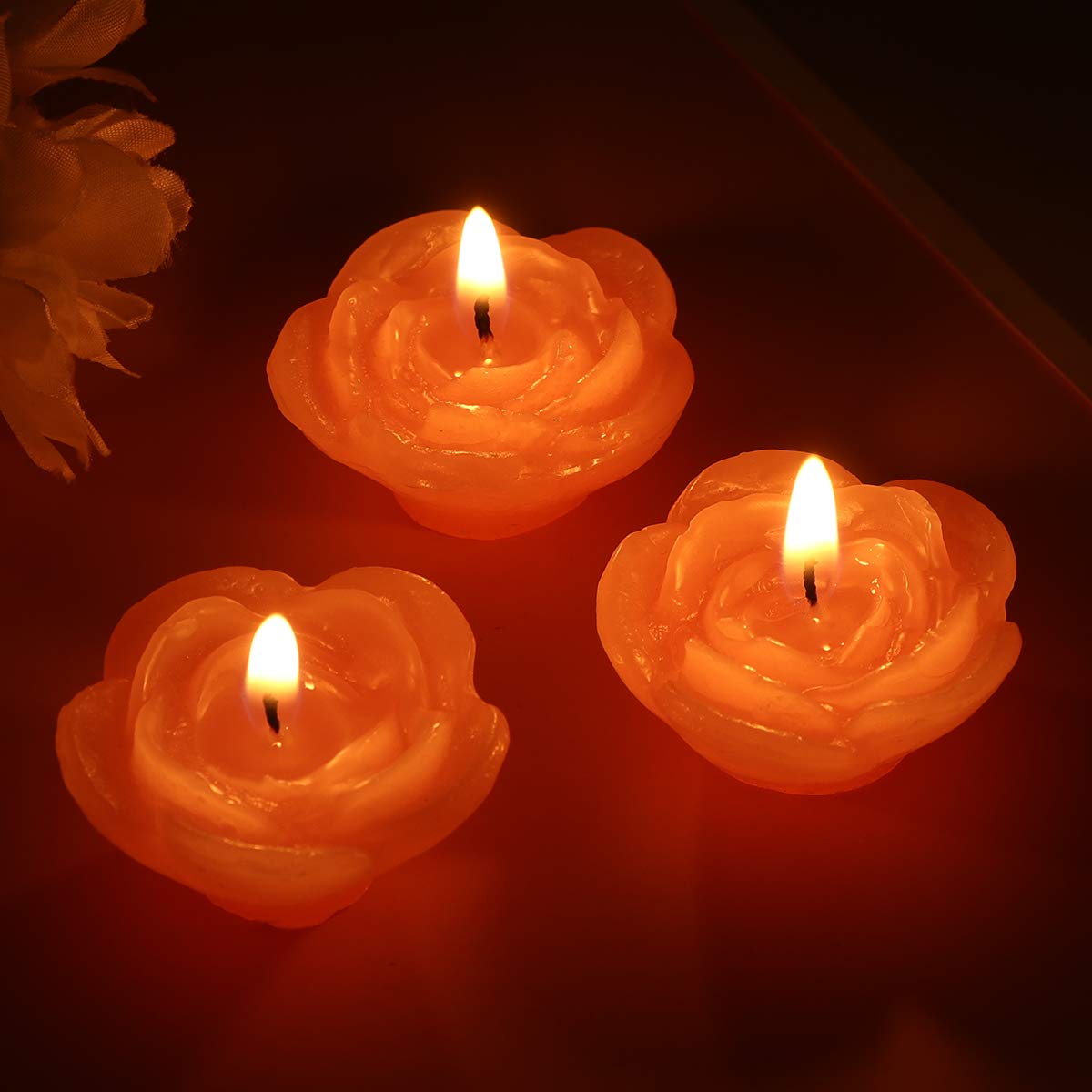 Decorative Candle Light- 12pcs Pink Rose- Shaped Candles Floating Flower Candle Home Decor for Wedding Party Bedroom