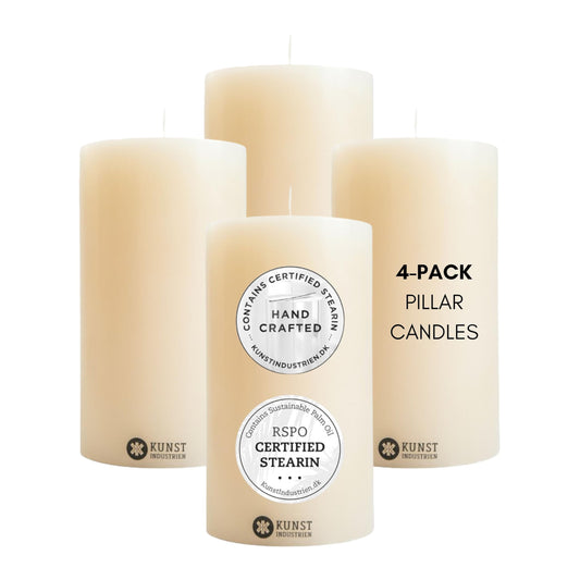 Pillar Candles, Handmade in Europe, 4 Pack – RSPO Certified, Dripless & Smokeless Velas, Long Burning Candles 70 Hours per Large Candle, Unscented Candle Set (4 pcs, Ø 2.8 in x H 4.7 in, Off-White)