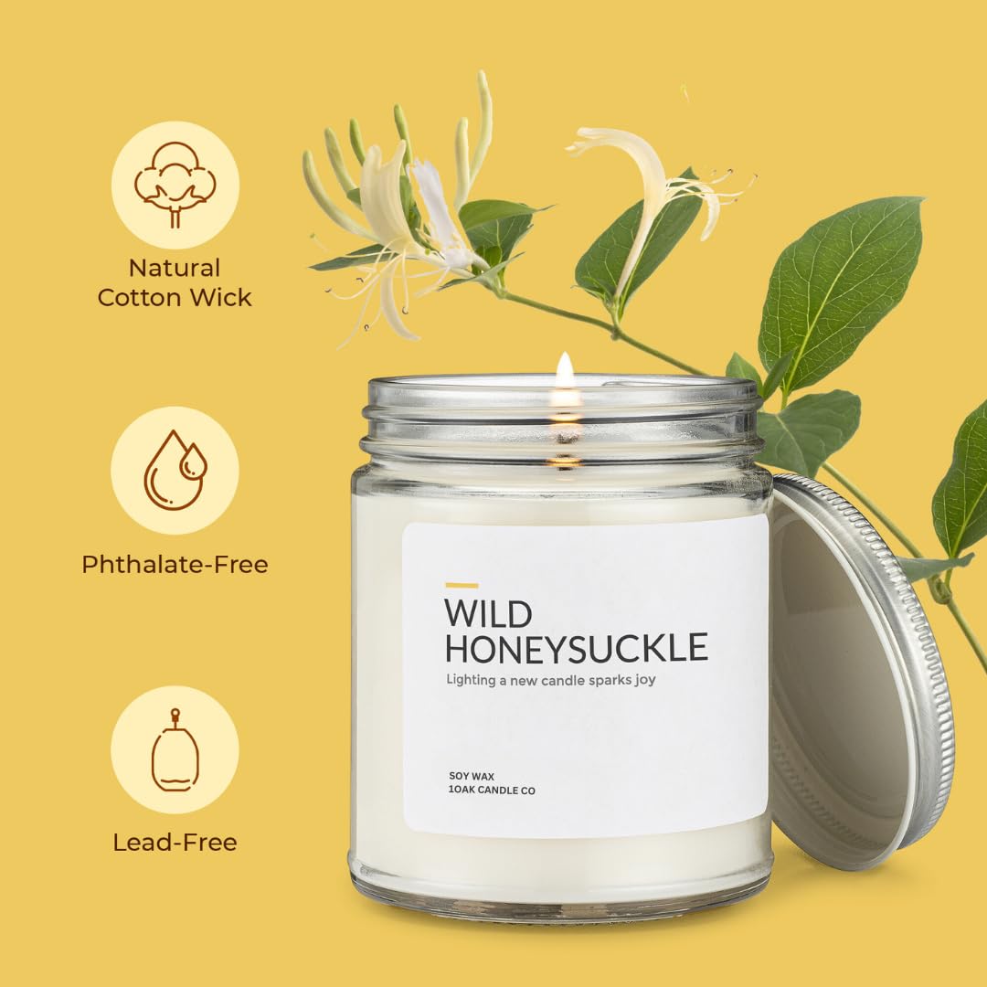 1OAK Honeysuckle Candle - Soy Wax Scented Candles (Wild Honeysuckle) - Soy Candles for Home Scented - Long Burning Premium - Hand-Poured (7oz.)