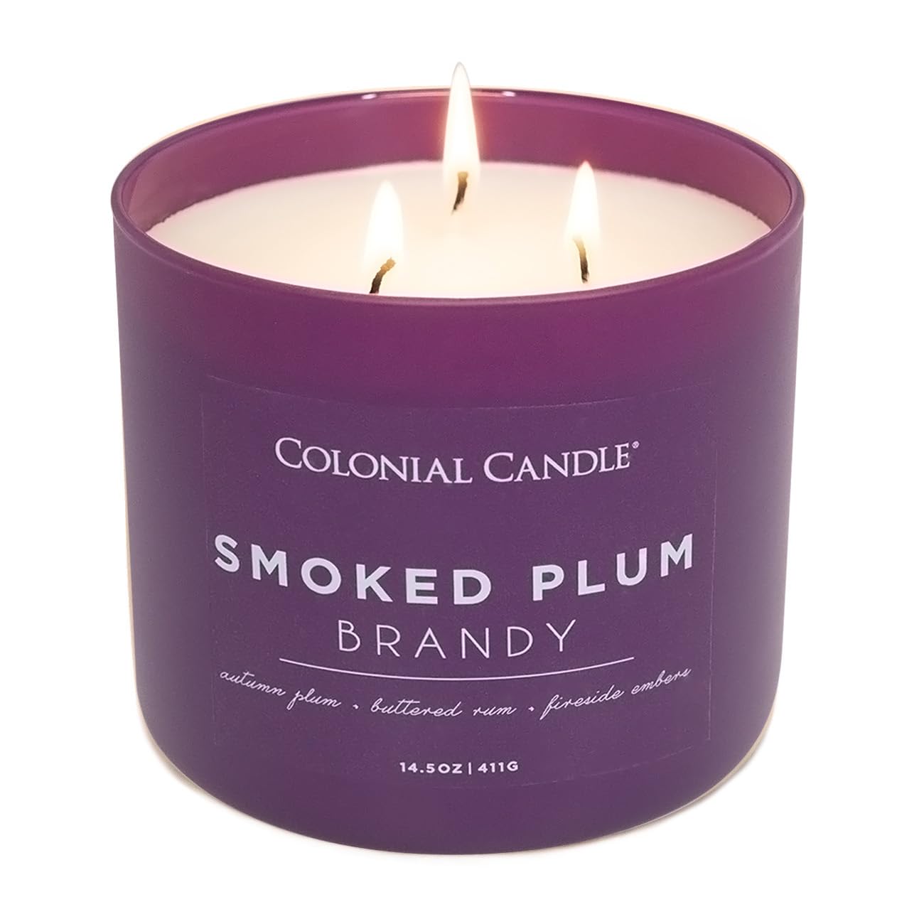 Colonial Candle Smoked Plum Brandy Jar Candle, Pop of Color Collection, 3 Wick, Purple, 14.5 oz - Up to 60 Hours Burn
