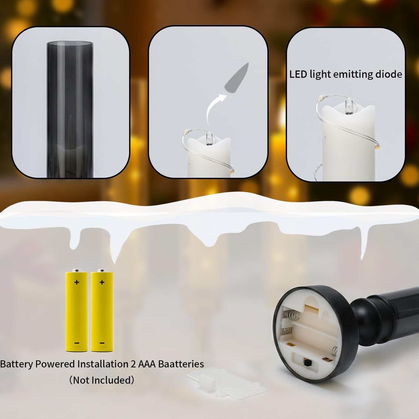 Prerish 6 PCS Flameless Candles with Timer, Flickering Flameless LED Pillar Candles for Romantic Ambiance with Embedded Star String, Acrylic Battery Perated Fake Candles for Home Decoration (Black)