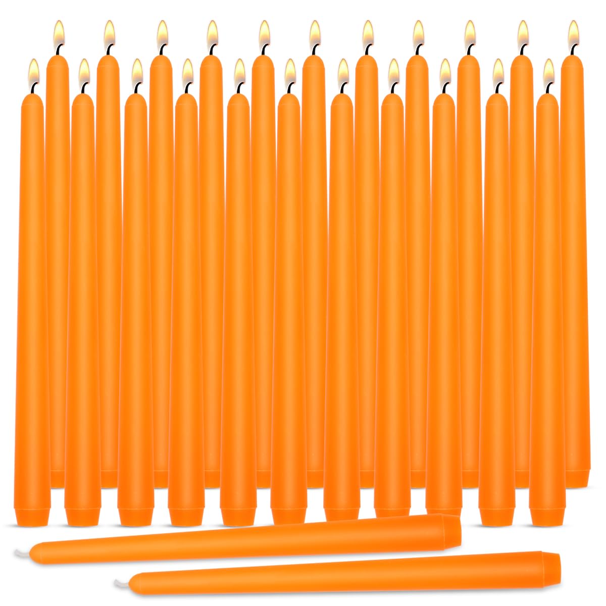24 Pack Orange Taper Candles - Taper Candles 10 Inch Dripless, Smokeless & Unscented - 8 Hours Long Burning - Ideal for Halloween, Thanksgiving, Weddings, Dinner Parties, and Home Decor