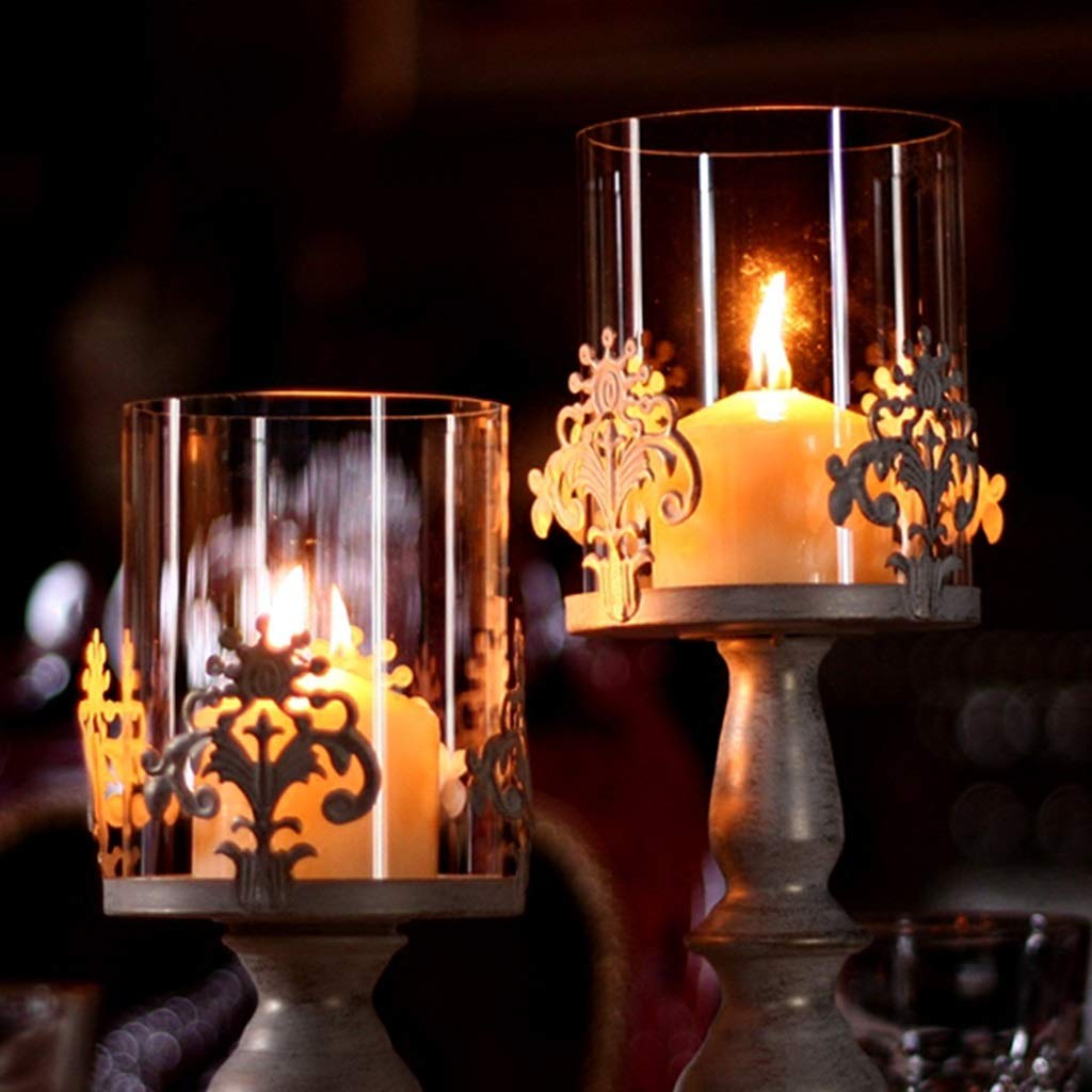 XILIN-1987 Candle Holderss European Retro Candle Holder Carved Wrought Iron Candlestick Metal Glass Home Furnishings Decorative Candlestick (Color : C)