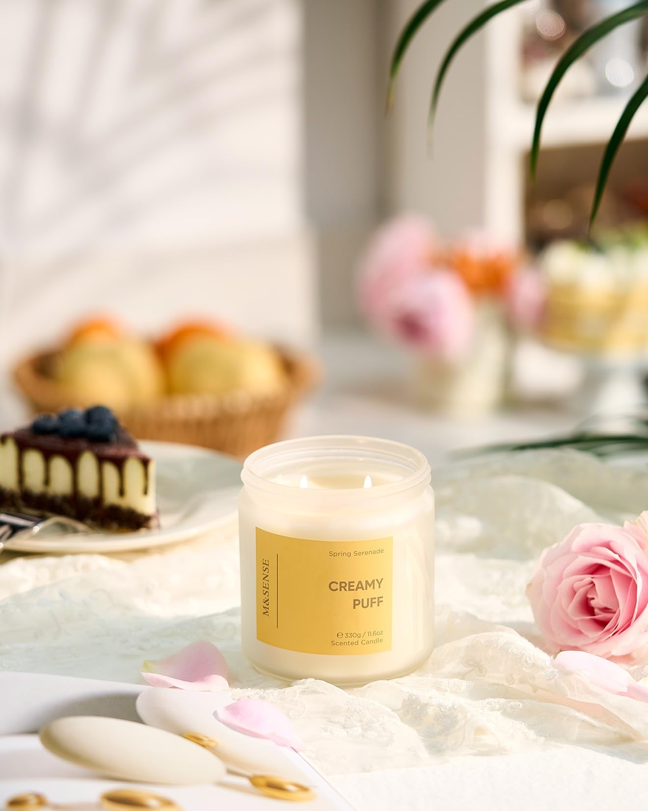 M&SENSE Sandalwood Gardenia Large Soy Candles, 11.6oz Natural Non Toxic Scented Candles for Home, 70-Hour Long Lasting Burning, 2 Wicks Spring Smelling Romantic Valentines Gift for Her/Him