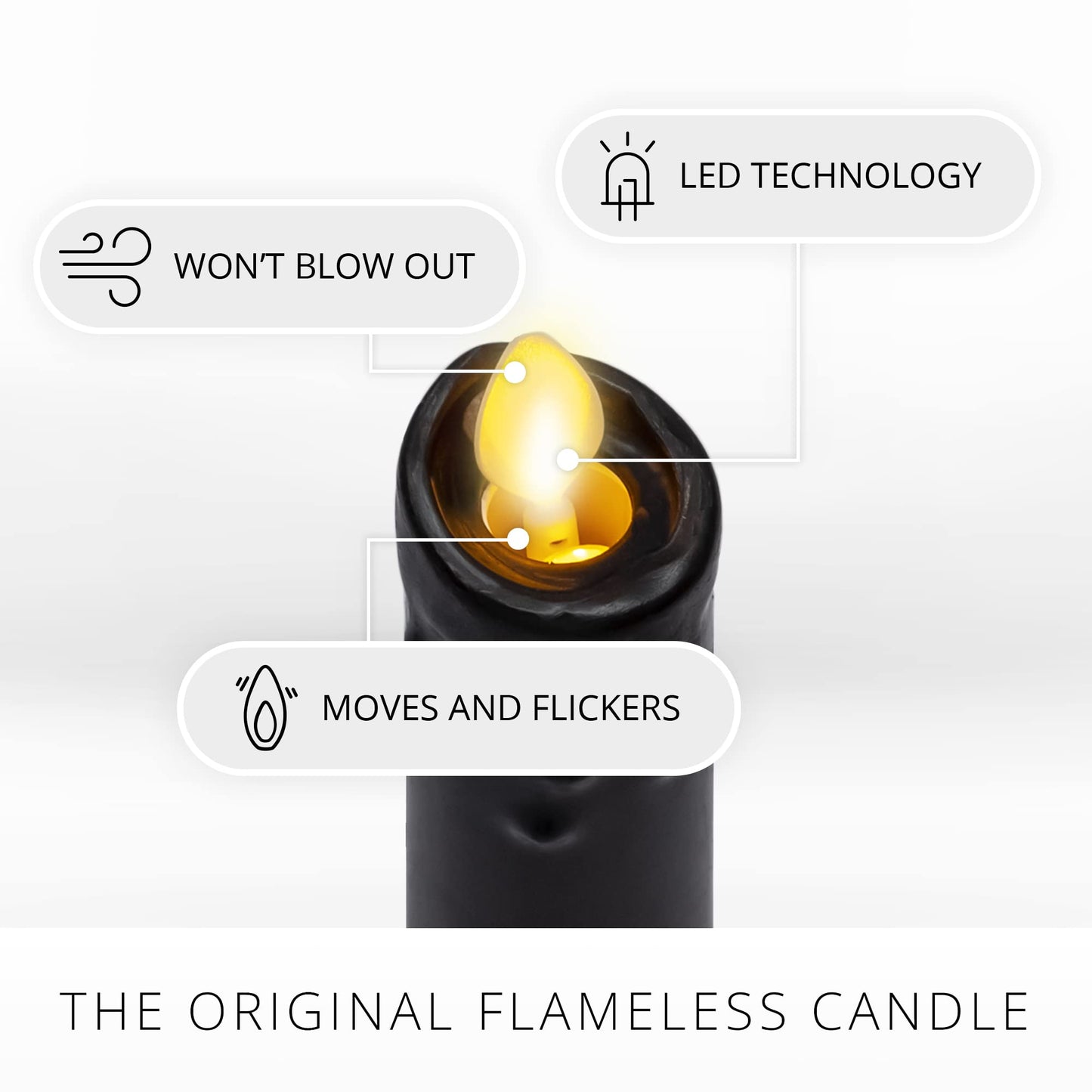 Luminara Black Single Wax Drip Flameless Candle Tapers (1 x 9.5 inch), Moving Flame LED Candle Unscented Real Wax with Dripped Top Timer Function, Table, Mantel, Holiday Decoration