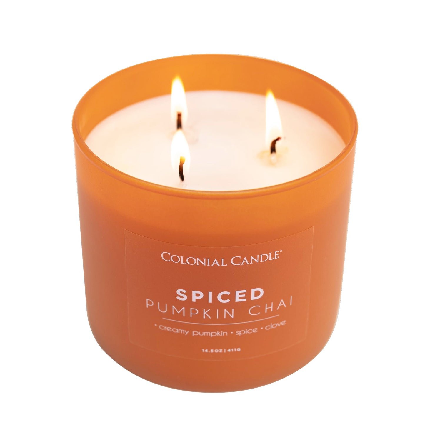 Colonial Candle Spiced Pumpkin Chai Scented Jar Candle, Pop of Color Collection, 3 Wick, 14.5 oz - Up to 60 Hours Burn