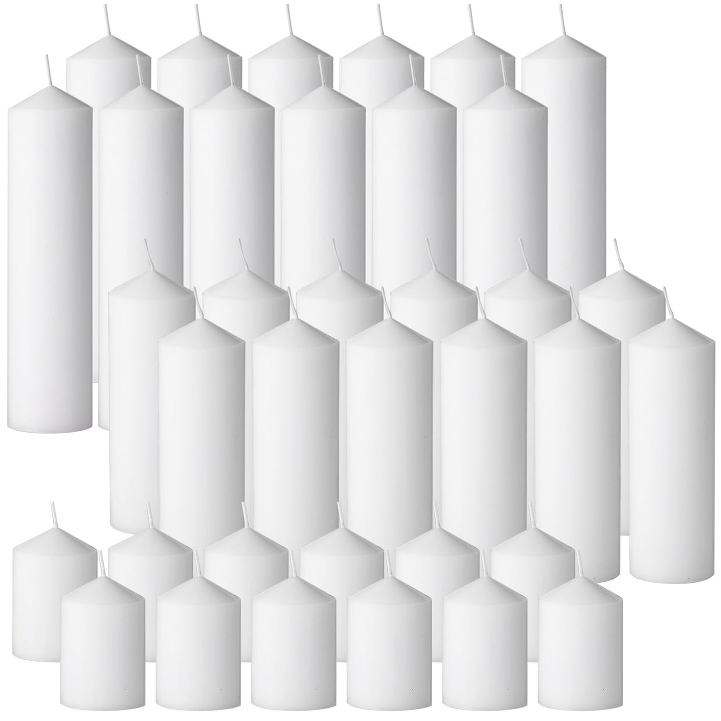 36PC White Pillar Candles Bulk 2 in x 3, 6, 8 Inch Long Burning Wax Pillar Candles Unscented Smokeless Dripless for Wedding Centerpieces Spa Lantern Fireplace Home Christmas Thanksgiving Party Decor