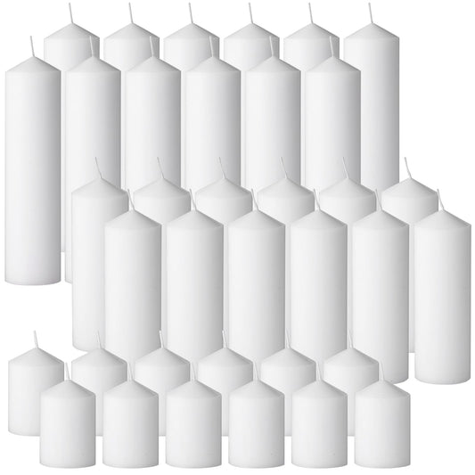 36PC White Pillar Candles Bulk 2 in x 3, 6, 8 Inch Long Burning Wax Pillar Candles Unscented Smokeless Dripless for Wedding Centerpieces Spa Lantern Fireplace Home Christmas Thanksgiving Party Decor