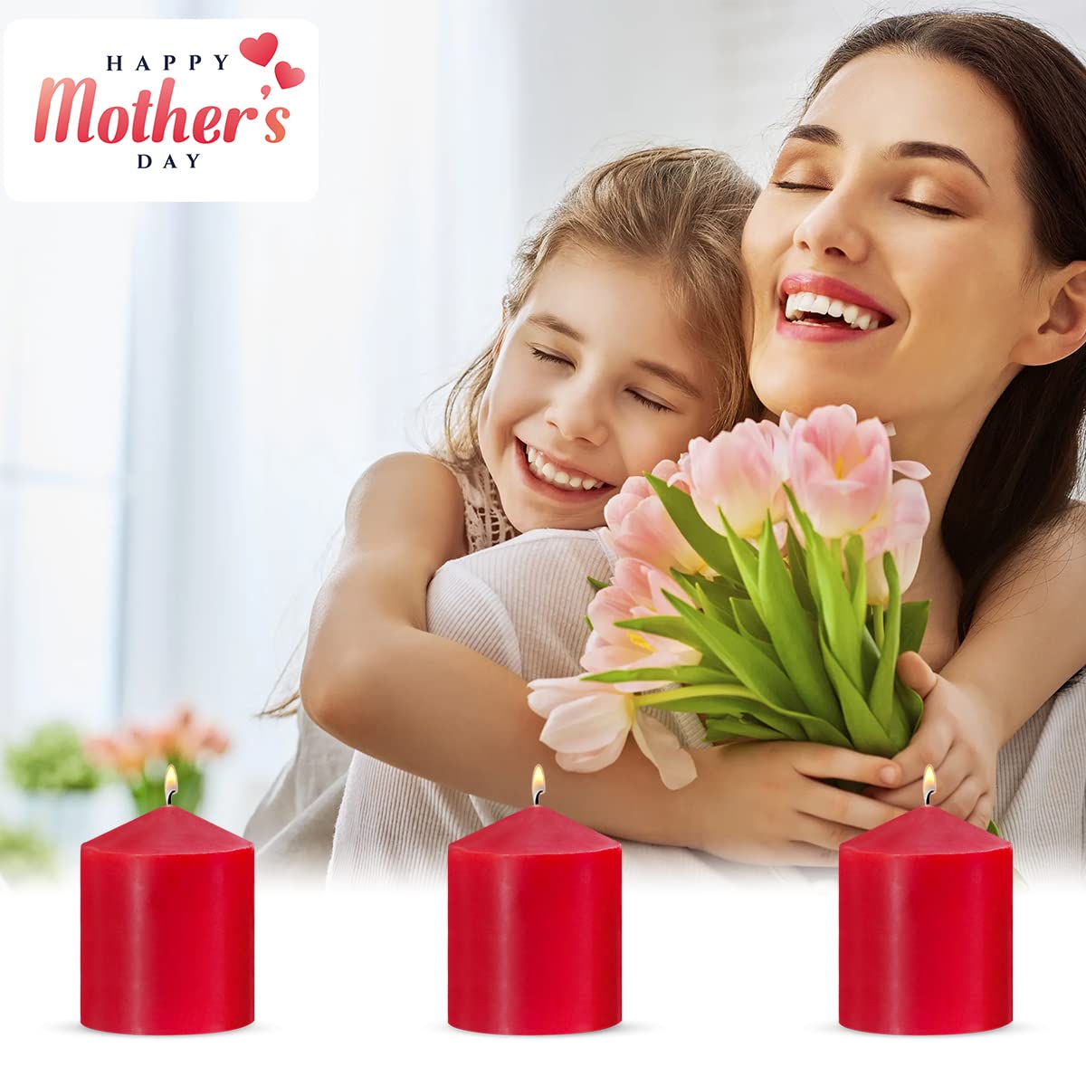 3x4 Inch Red Pillar Candles, 3 Packs Unscented Smokeless Dripless Cylinder Candles for Christmas, Wedding, Party, Home and Dinner Table, 45 Hours Burn