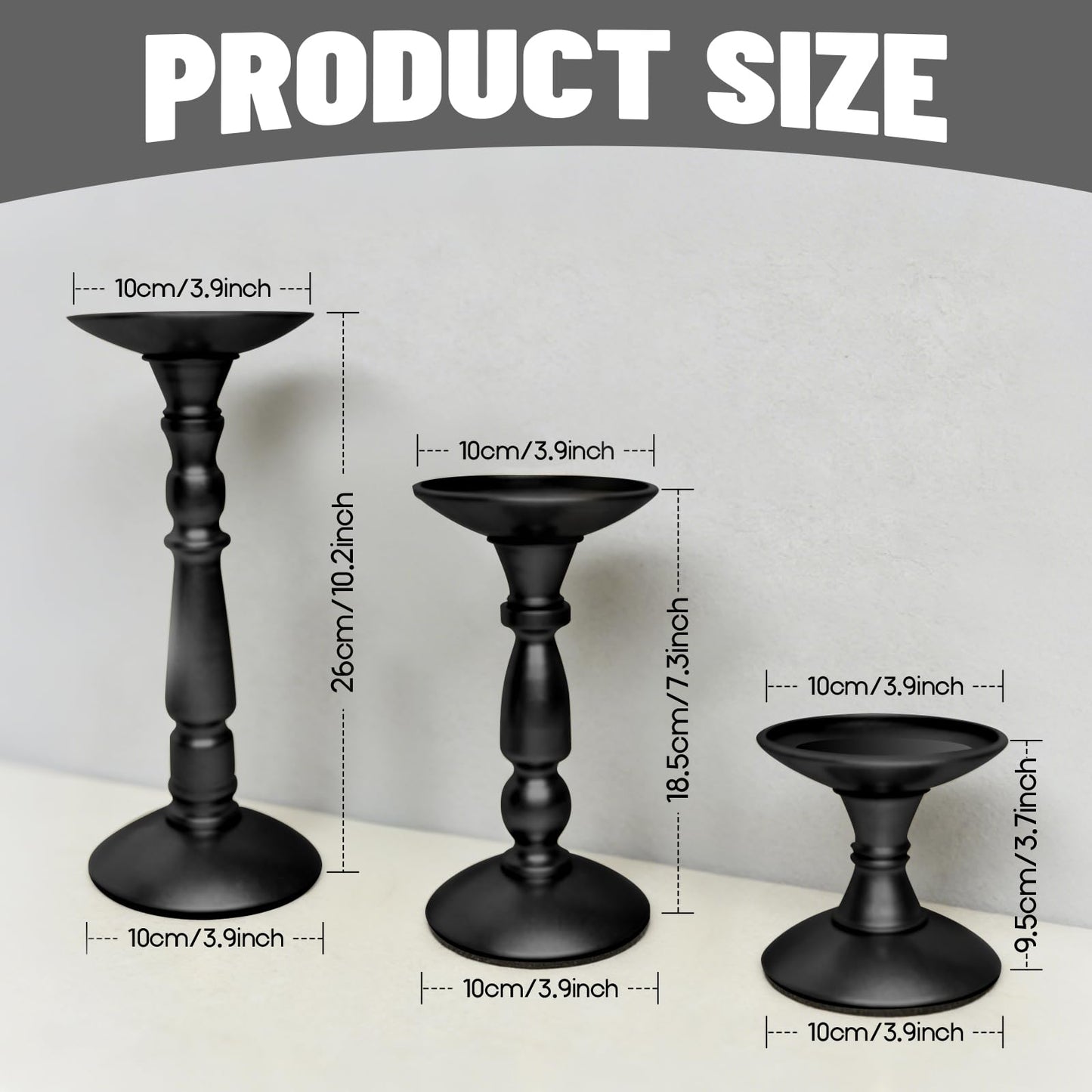 Bryzont Black Tall Pillar Candle Holders Metal Large Candle Stand Set of 3 for Pillar Candles, Dining Table Centerpiece, Fireplace Matel, Living Room, Farmhouse Home Decor, Party