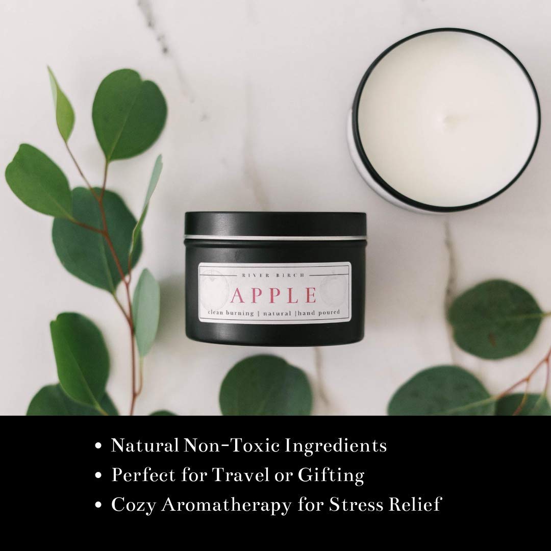 River Birch Candles Apple Scented Candle | Premium, All-Natural, Non-Toxic, Soy Candles | 8 oz. Matte Black Tin Travel Candle