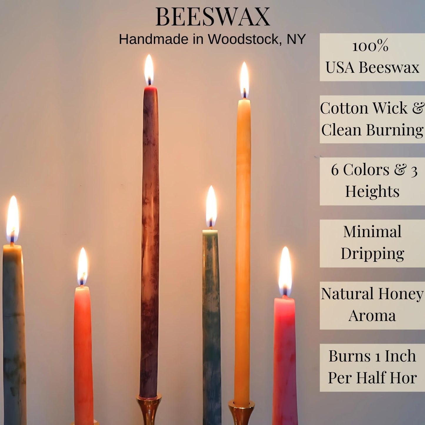 Candlestock Beeswax Taper Candles – 1/2" Diameter, Pure 100% Natural USA Beeswax, Cotton Wick, Dripless, Long-Burning, Handmade in Woodstock- 2 Pairs of Half Inch Tapers (Red, 4 Inch)