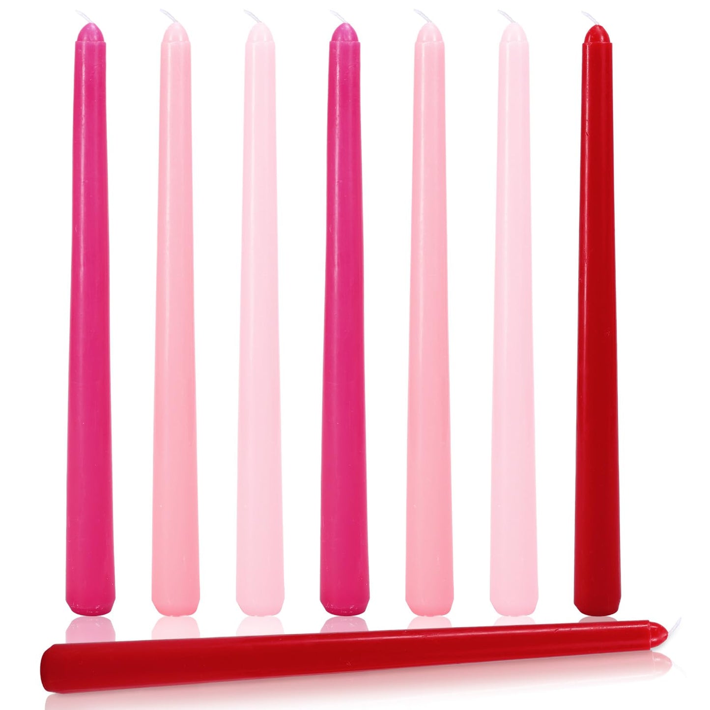 Whaline 12 Pcs Valentine's Day Taper Candles 10 Inch Wax Taper Candles Gradient Pink Red Long Unscented Candle Sticks for Mother's Day Wedding Anniversary Birthday Party