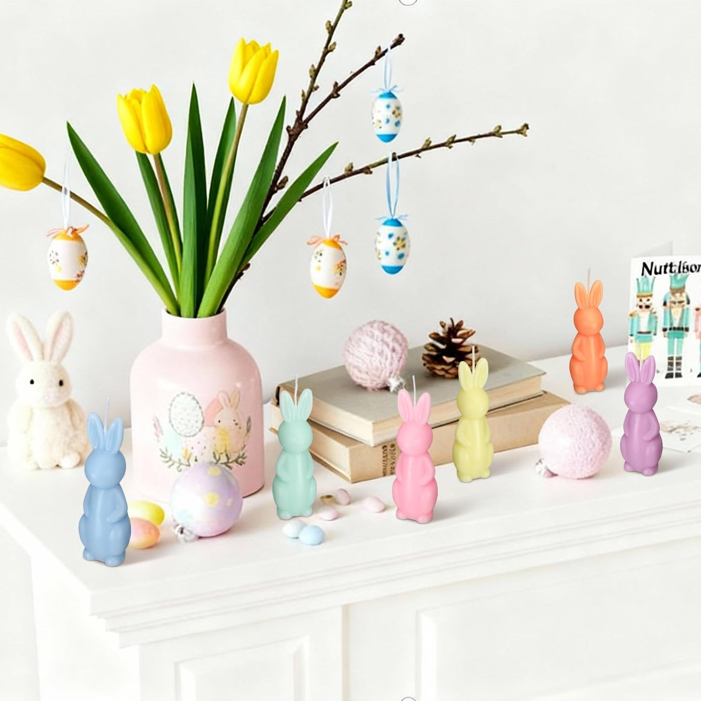 DoubleFill 6 Pcs Easter Bunny Candle Mini Pastel Easter Candles Cute Bunny Decorations Spring Rabbit Table Home Decor for Spring Party Favors Decoration Centerpiece