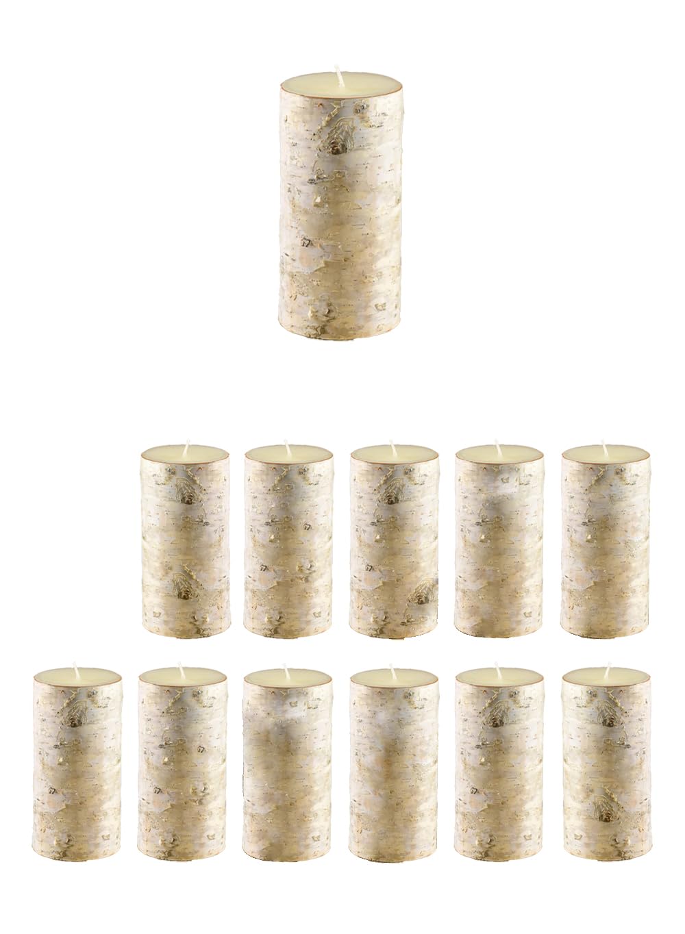 Serene Spaces Living Set of 12 Birch Bark Candle, Medium Pillar Candle, Indoors, Ideal for Weddings, Parties, Events, Restaurants, Home Decor, 3" Diameter & 5.75" Tall