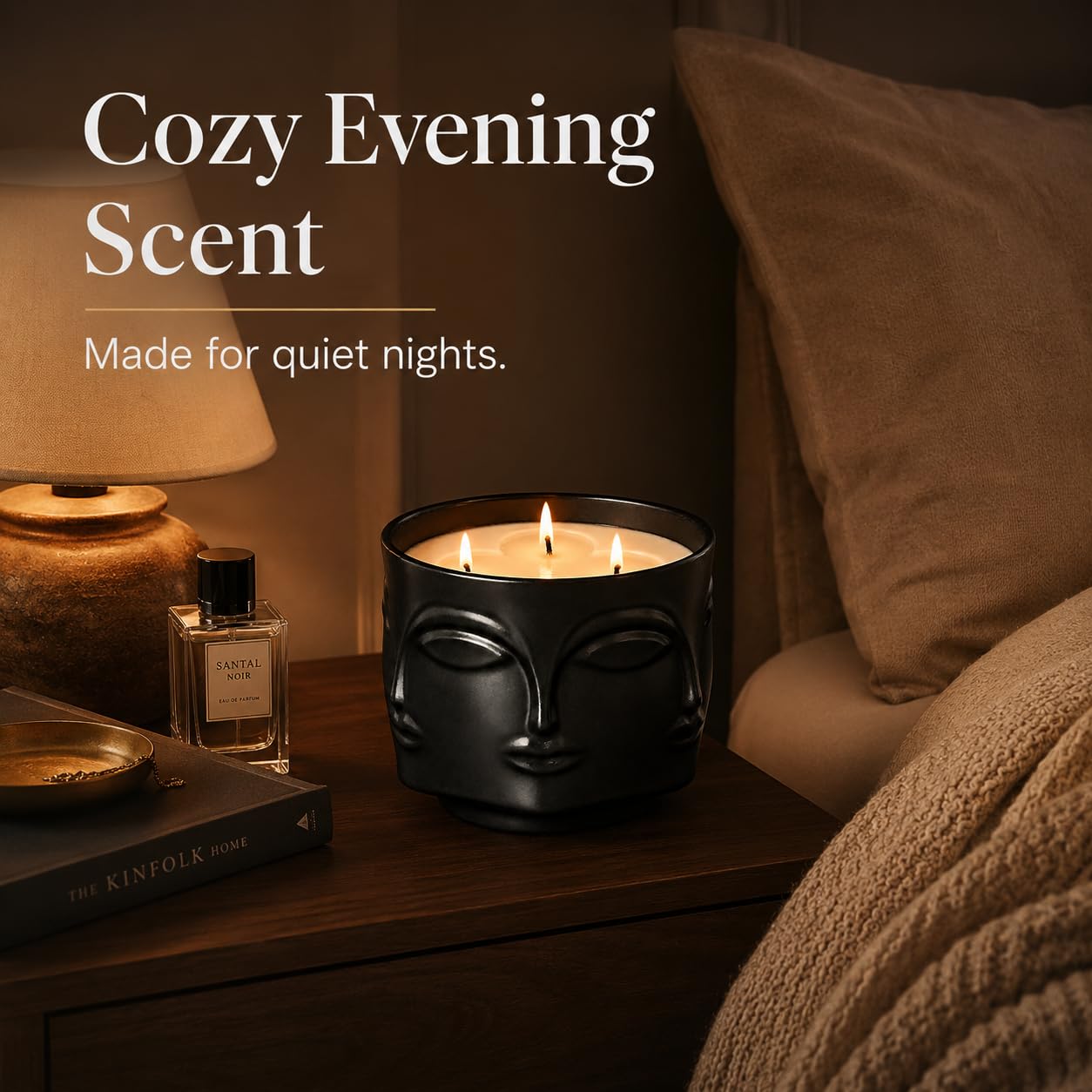 Viyffo 20oz Large Scented Candle - Forest Green Tea, 3 Wick Non Toxic Soy Candles for Women & Men, Unique Funny Matte Black Ceramic Jar, Luxury Home Fragrance, Room Art Décor & Premium Birthday Gift