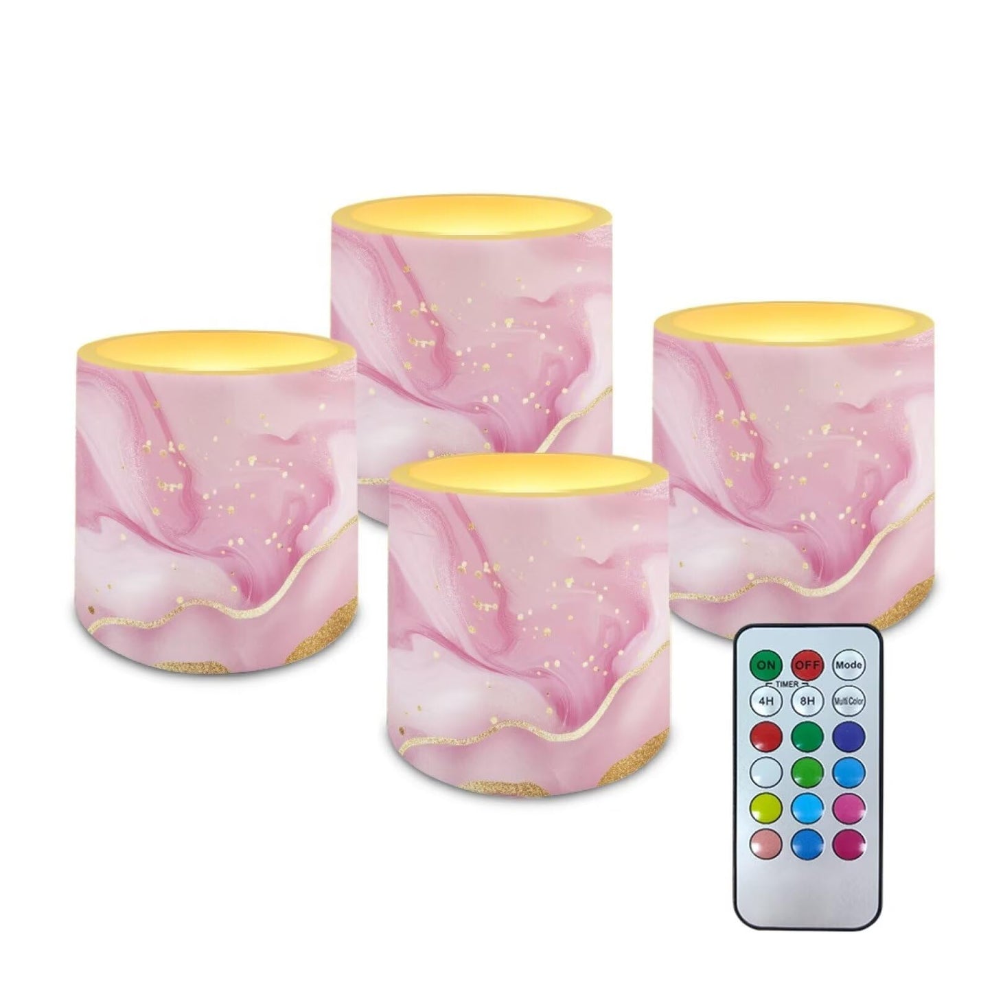 Cozeyat Blush Marble LED Candles Set of 4 Battery Powered Flameless with Remote Timer Dancing Flame Waterproof for Home Beach Table Decoration