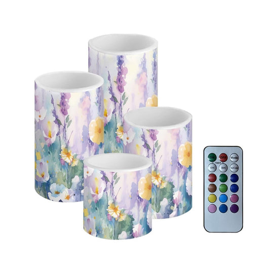 Cozeyat Lavender Flameless Candles 4 Pack Battery Operated LED Pillar Candles with Remote Timer Flickering Waterproof for Wedding Garden Beach Decor