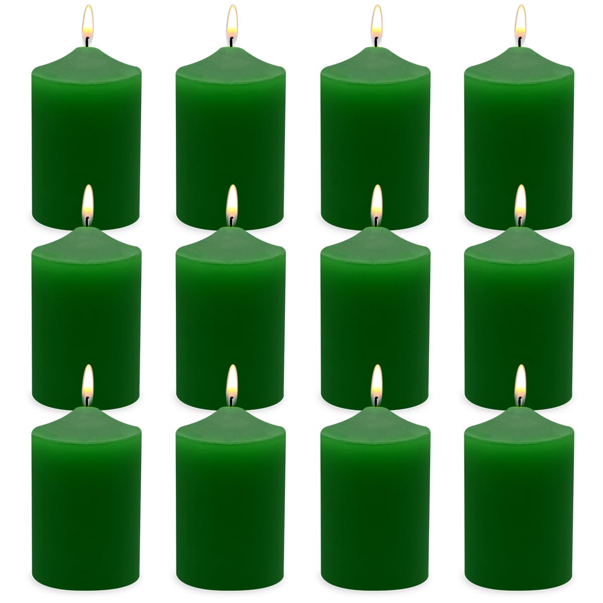 12 Pack 2x3 Hand Poured Dripless Pillar Candles, Green Soy Candles
