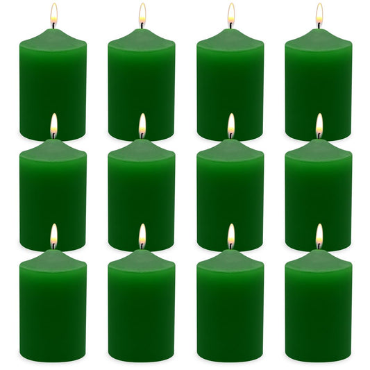 12 Pack 2x3 Hand Poured Dripless Pillar Candles, Green Soy Candles