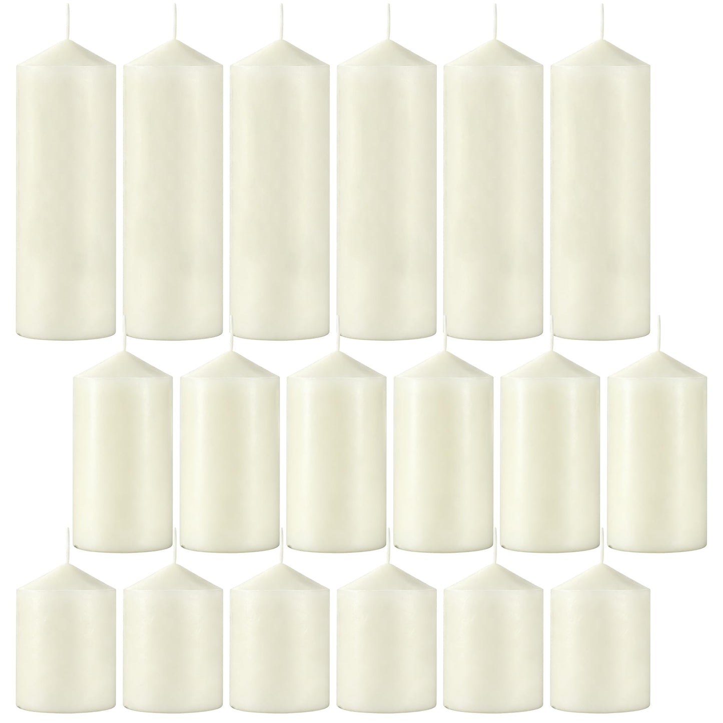 CCXTNQS Ivory White Pillar Candles, 2x3/4/6 Inch Unscented Candle Bulk Set of 18, Dripless Smokeless Long Burning Candles for Wedding Centerpieces, Home Decor, Mantel