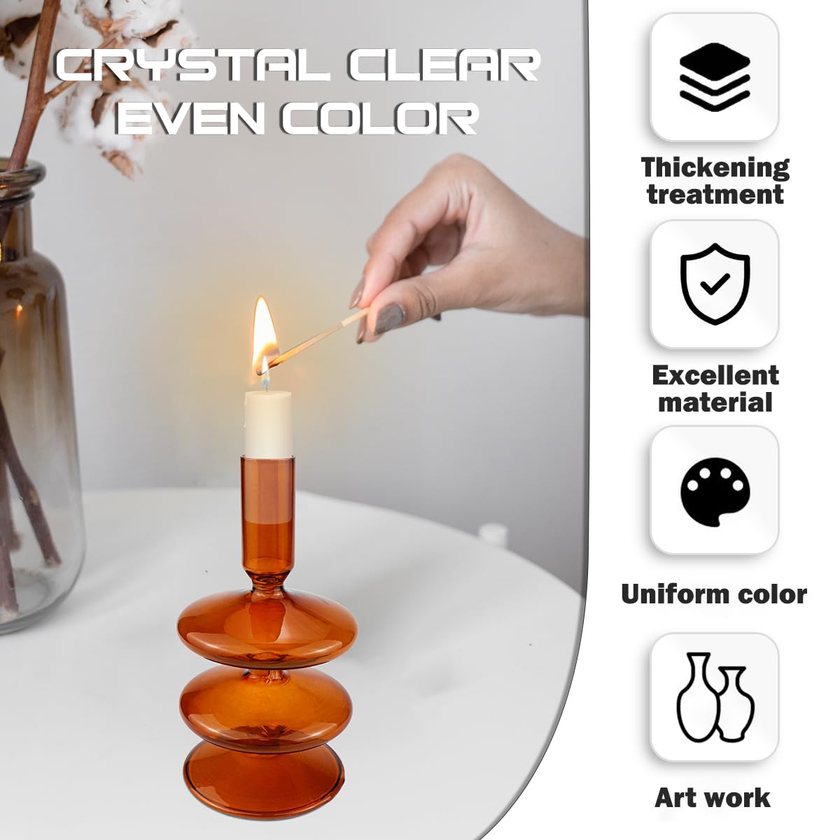 Clear Taper Candle Holders Glass Candle Stick Holder Modern Candle Holders for Tapered Candlesticks Wedding Reception Centerpieces Christmas（Brown）