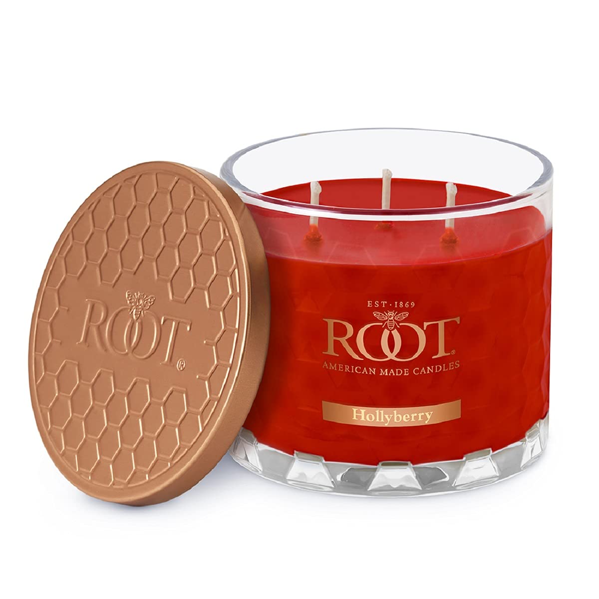 Root Candles Holiday Scented Candles Honeycomb Glass Premium 3-Wick Handcrafted Beeswax Blend Candle, 12-Ounce, Hollyberry
