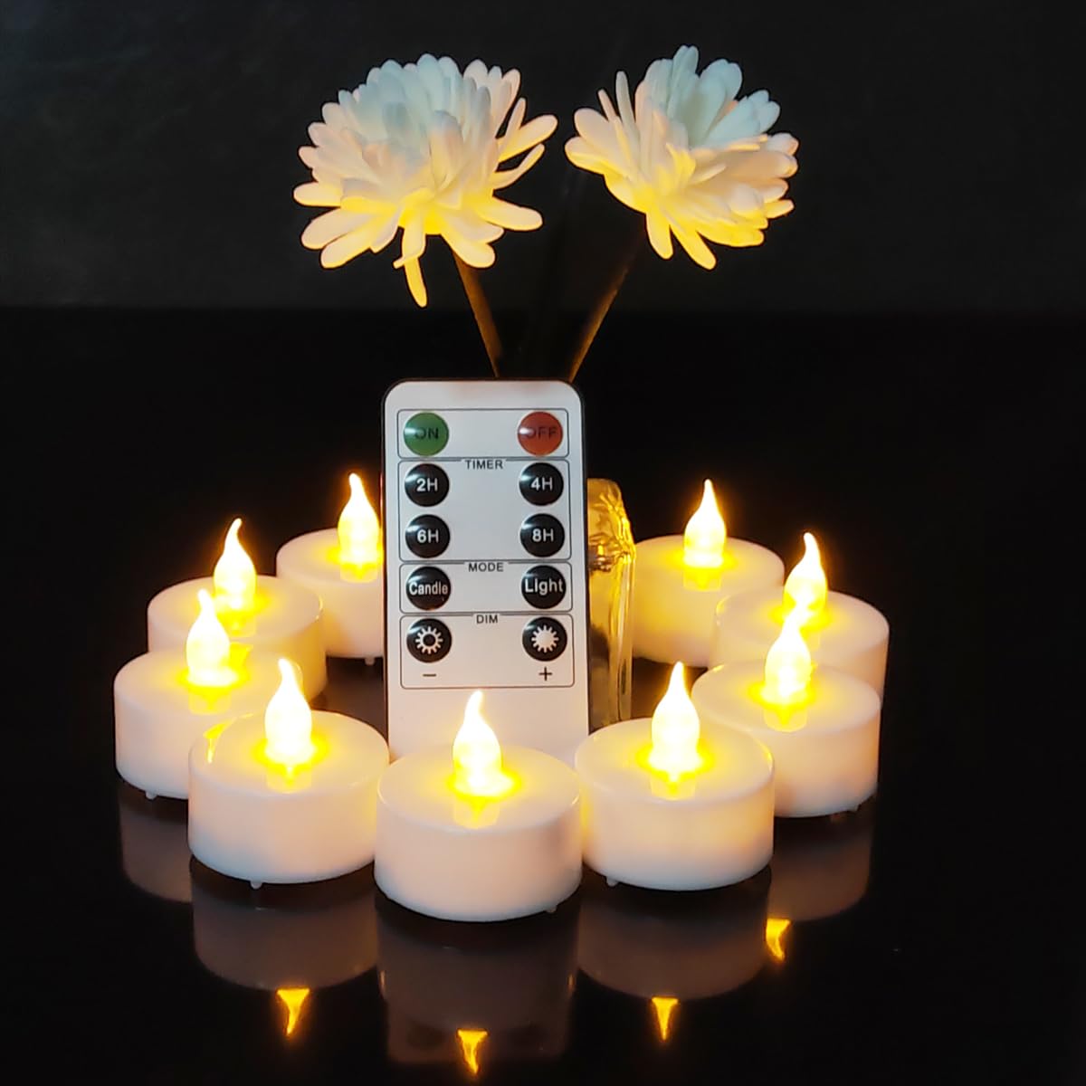 Jialine Led Tea Lights Candle with Remote Control,Long Lasting Battery Operated Led Tealight Candles with 2/4/6/8 H Timer for Wedding Halloween Christmas (Warm Warm 12 Pack)