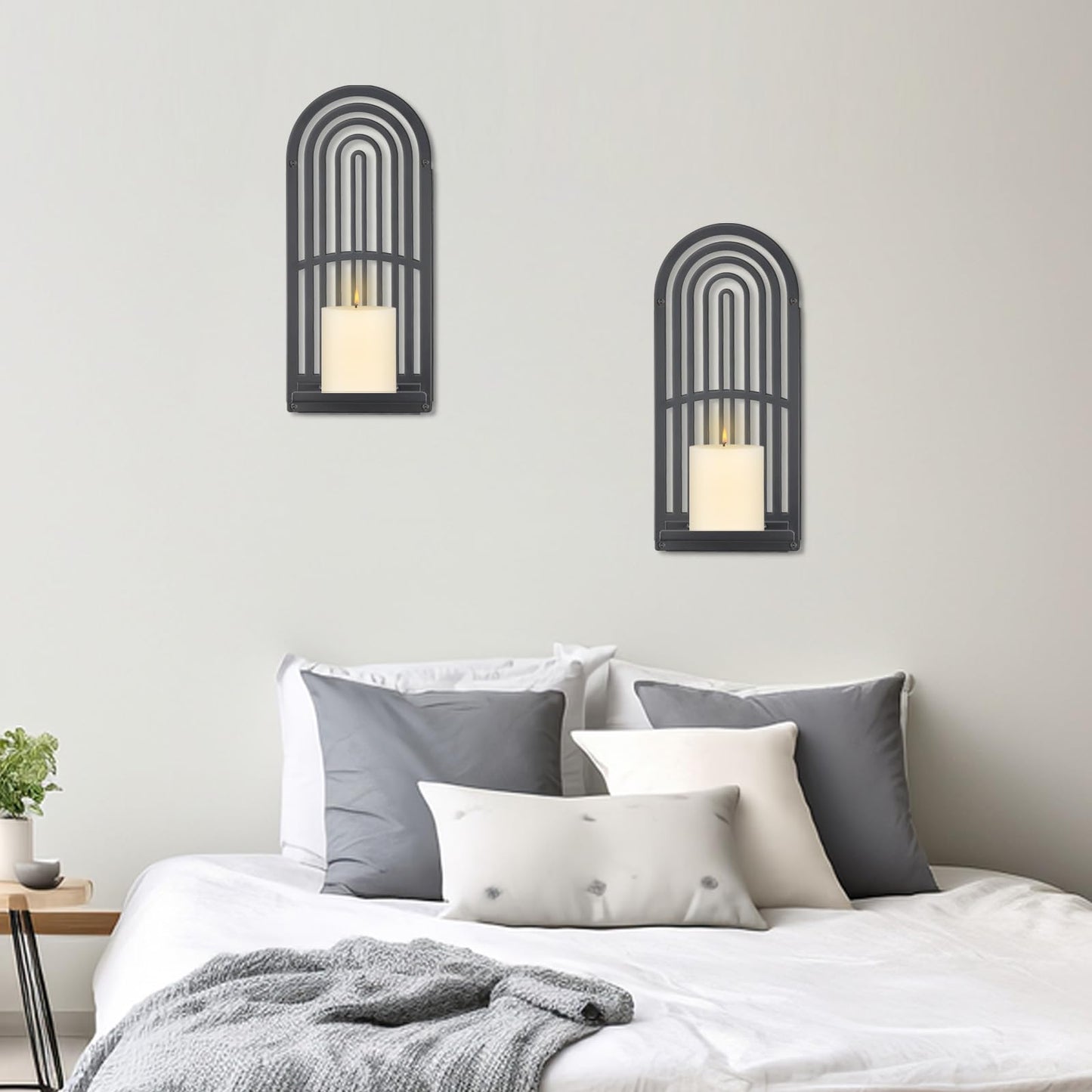 OYEFLY 2Pcs Metal Wall Hanging Candle Sconces,Black Boho Wall Shelves Candle Holders (Black)