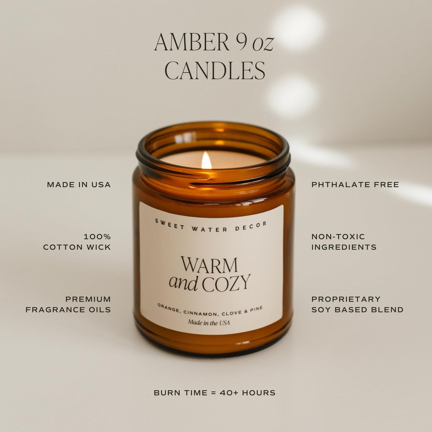 Sweet Water Decor Relaxation Candle - Soy Eucalyptus, Peppermint, and Clove Scented Spa Candles for Home - 9oz Amber Jar + Black Lid, 40+ Hour Burn Time, Made in the USA