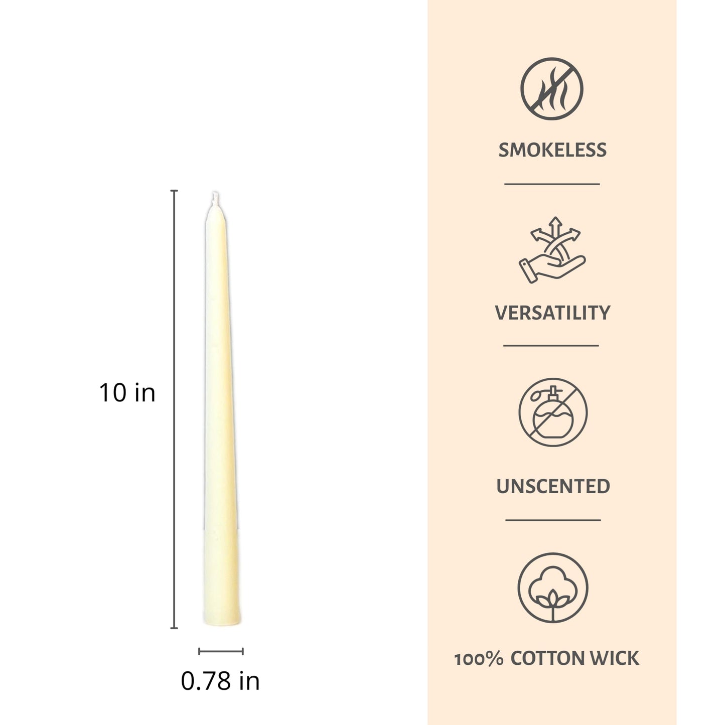 Taper Candles 10 Inch 20 Pack Ivory – CW Studio Unscented Dripless Smokeless Candlesticks, 7-8 Hour Clean Burn – Elegant Dinner Table Centerpiece for Wedding, Holiday Decor & Romantic Dinners