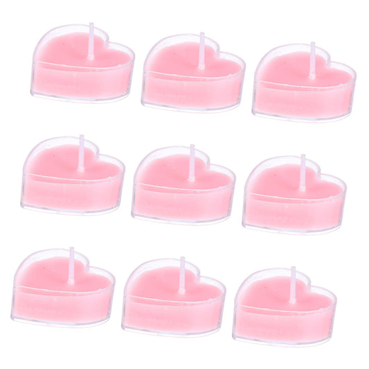 Baluue 9Pcs Heart Shaped Scented Tealight Candles Pink Rose Paraffin Wax Romantic Home Wedding Decoration with Glitter Long Burning for Indoor Outdoor Use